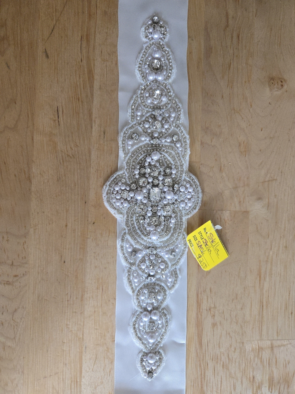 Stella Beaded Pearl and Crystal Embellished White Sash Belt